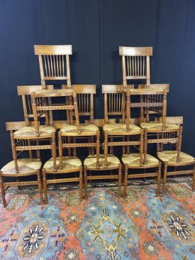 Rare suite de 12 chaises paillées , Style Directoire